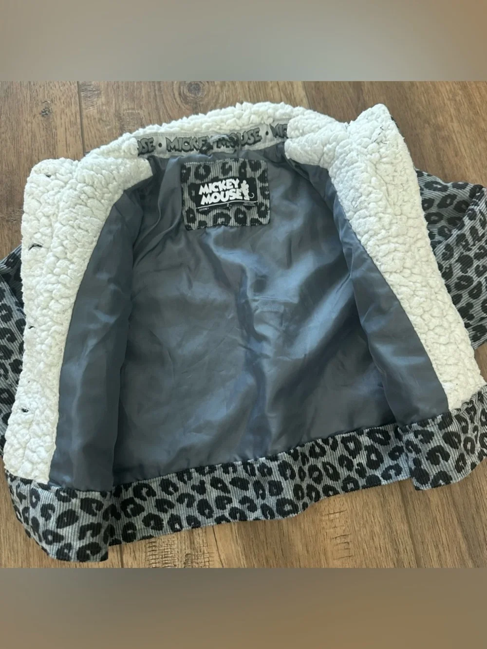 Disney Mickey Mouse Leopard Print Corduroy Faux‎ Fur Jacket, Size 2